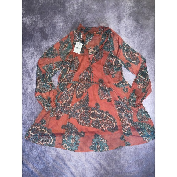 Free People Women's Size M Coral Comb Pink Blouse - Picture 4 of 5